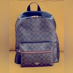 Coach Signature Black & Brown Charlie Medium Backpack EUC